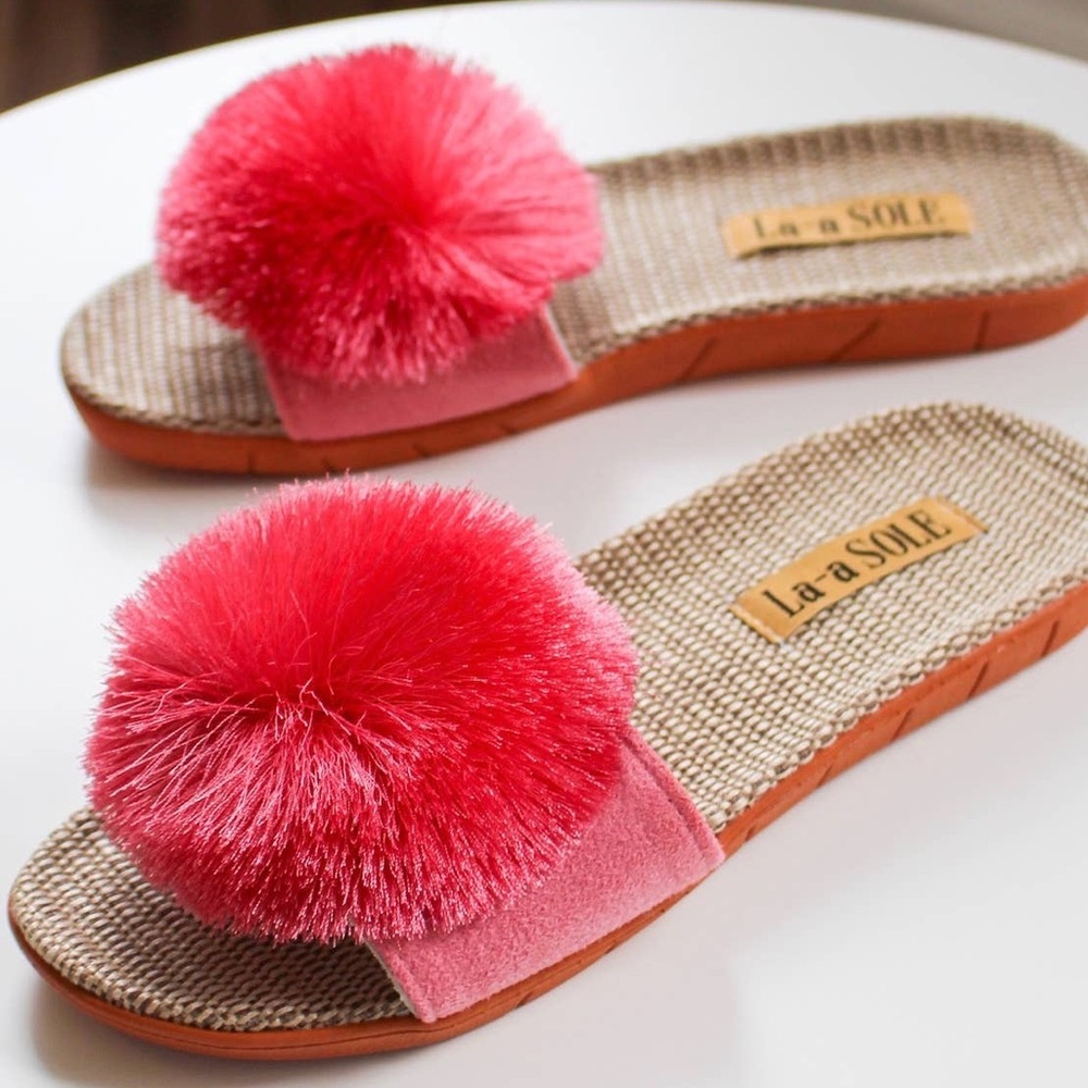 NEW! LA-a SOLE Seafoam Blue Fringe Playful Unique Pom Pom Sandals 8 9 - Picture 12 of 13